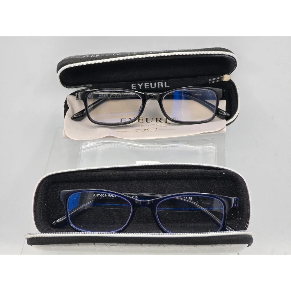 Eyeurl Reading Glasses Unisex +1.75 Black Blue Blue Light Blocking 2Pk-Excellent